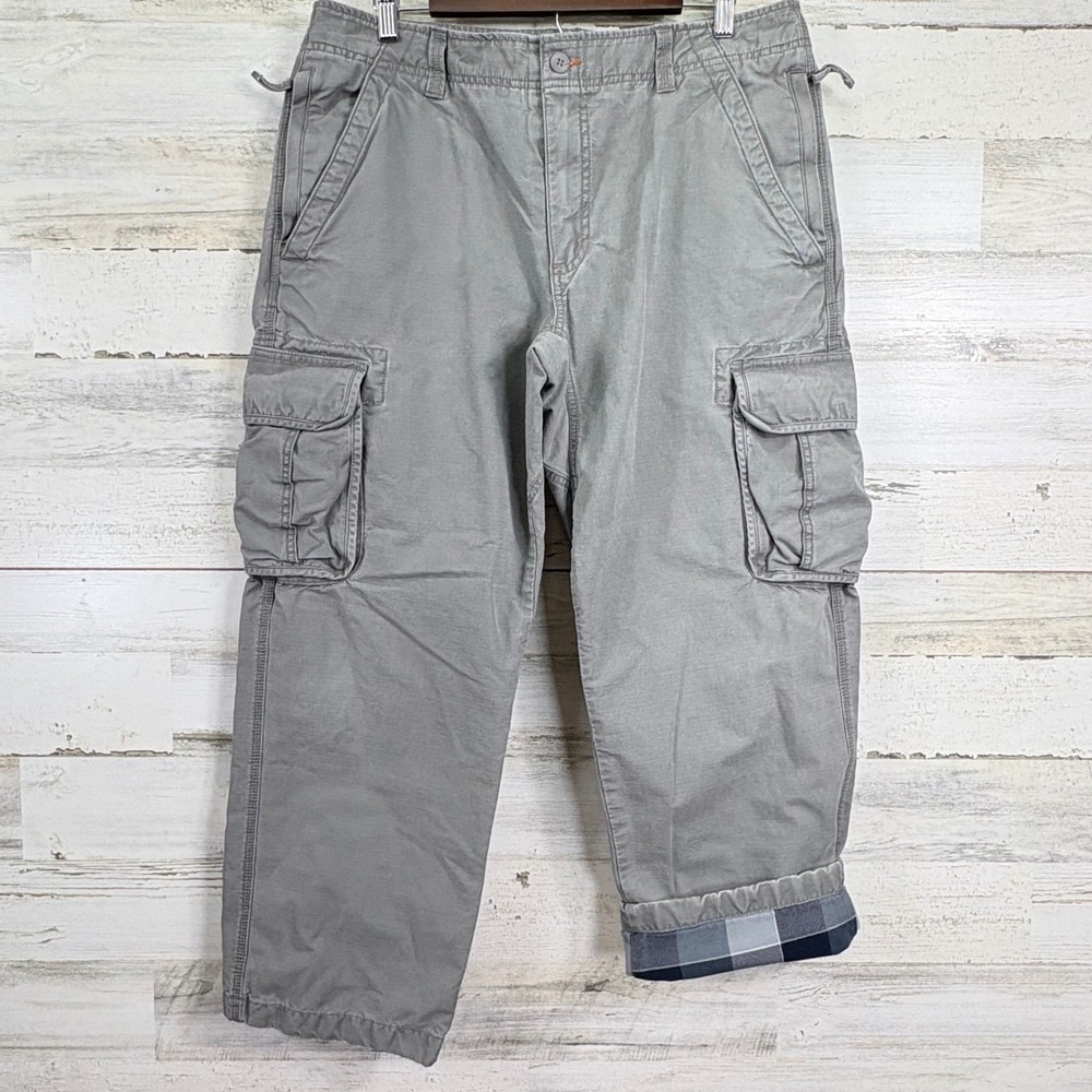 LL‎ Bean Mens Grey Flannel Lined Cargo Pants Natural Fit 35x27 Item ID 264592